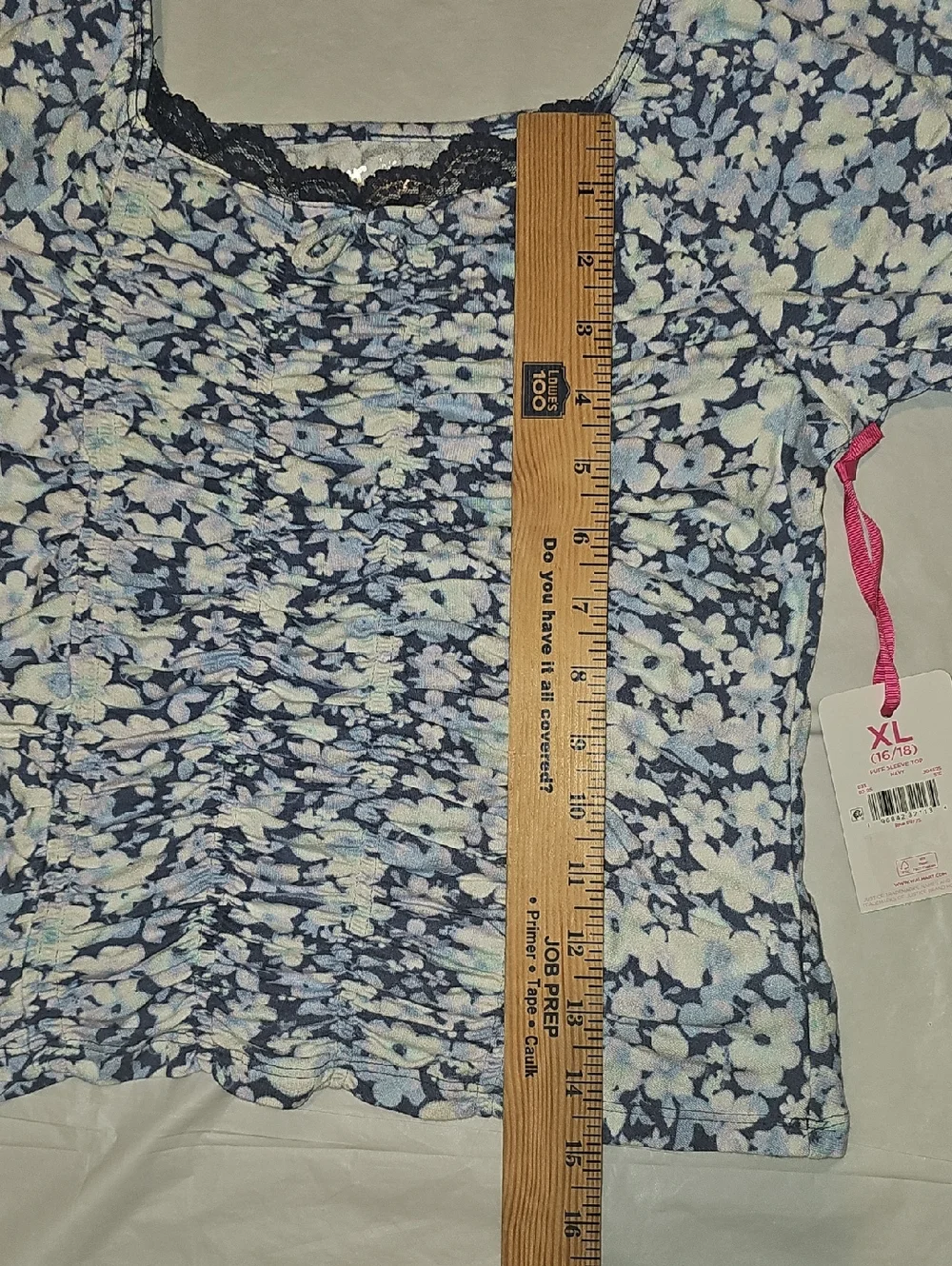 Justice Girls XL 16/18 Navy, White Floral Short Puff Sleeves Ruched Crop Top New